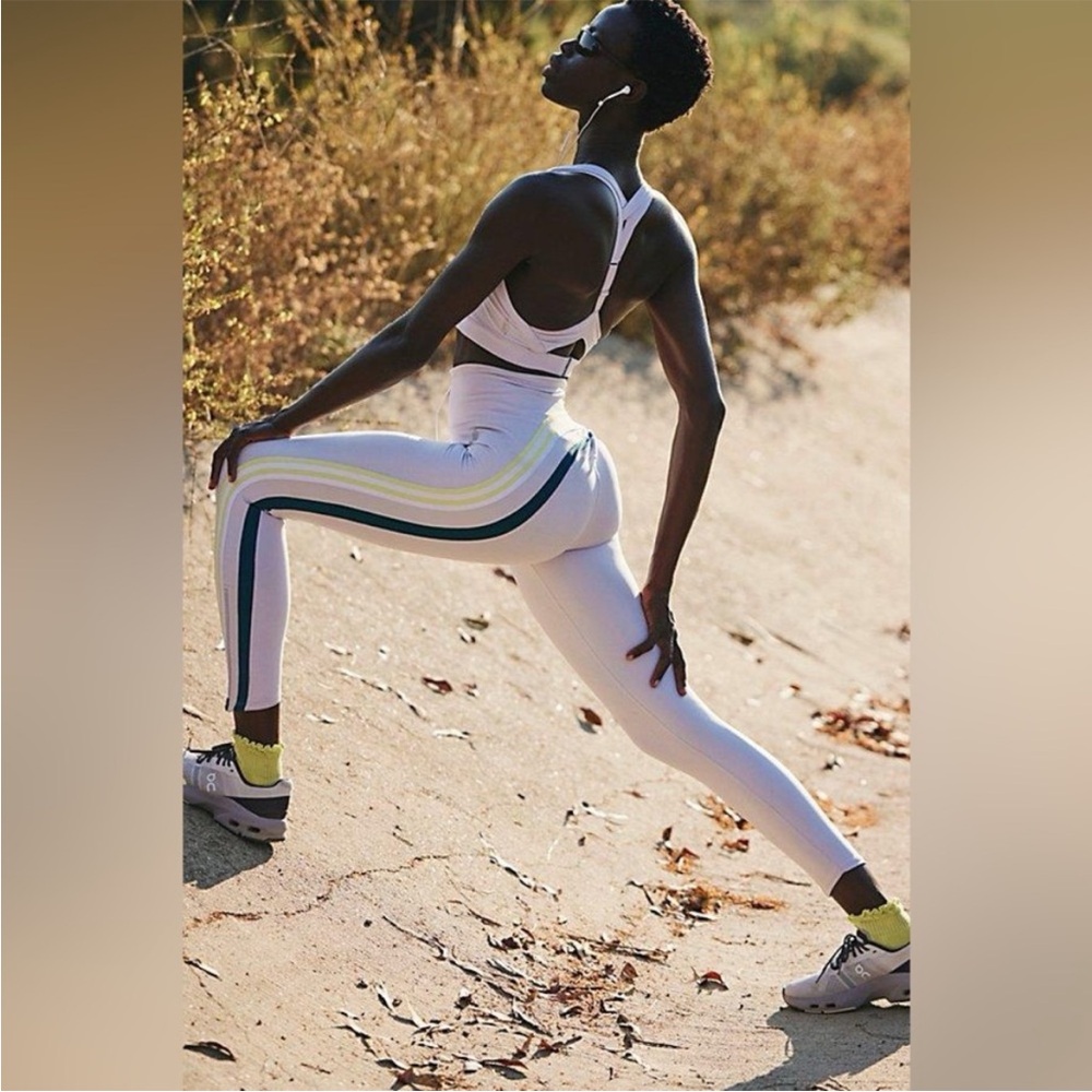 Women's White and Blue Athletic Leggings